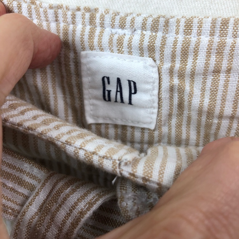 Gap Linen Blend Wide Leg Pant Sz 12 Womens High Rise Belted Pockets Tan Striped - Picture 3 of 5